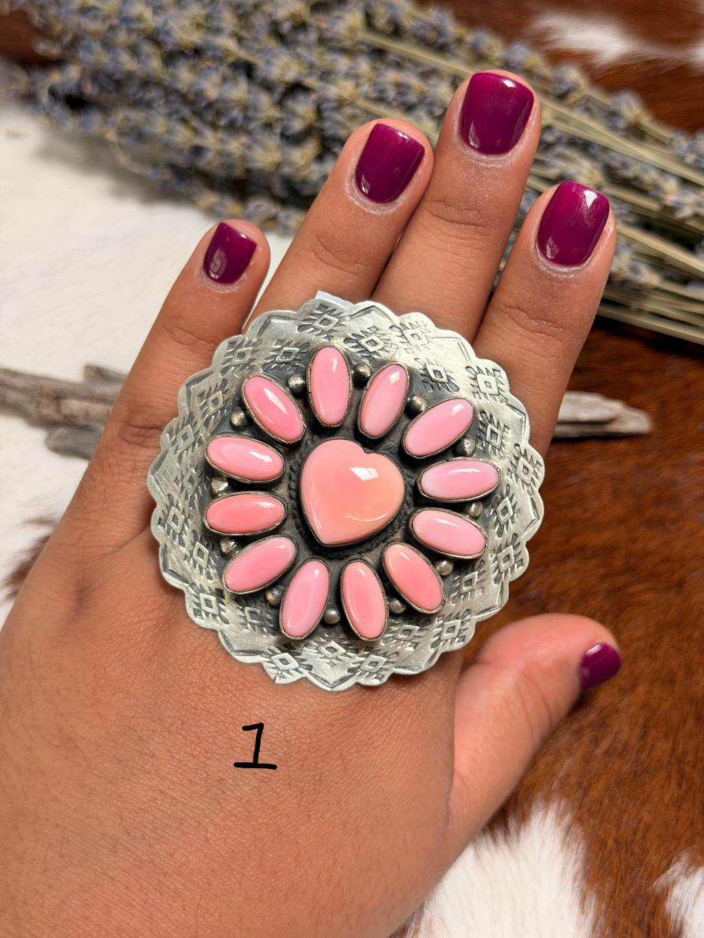 Kee J Pink Conch Heart Cluster Adjustable Ring