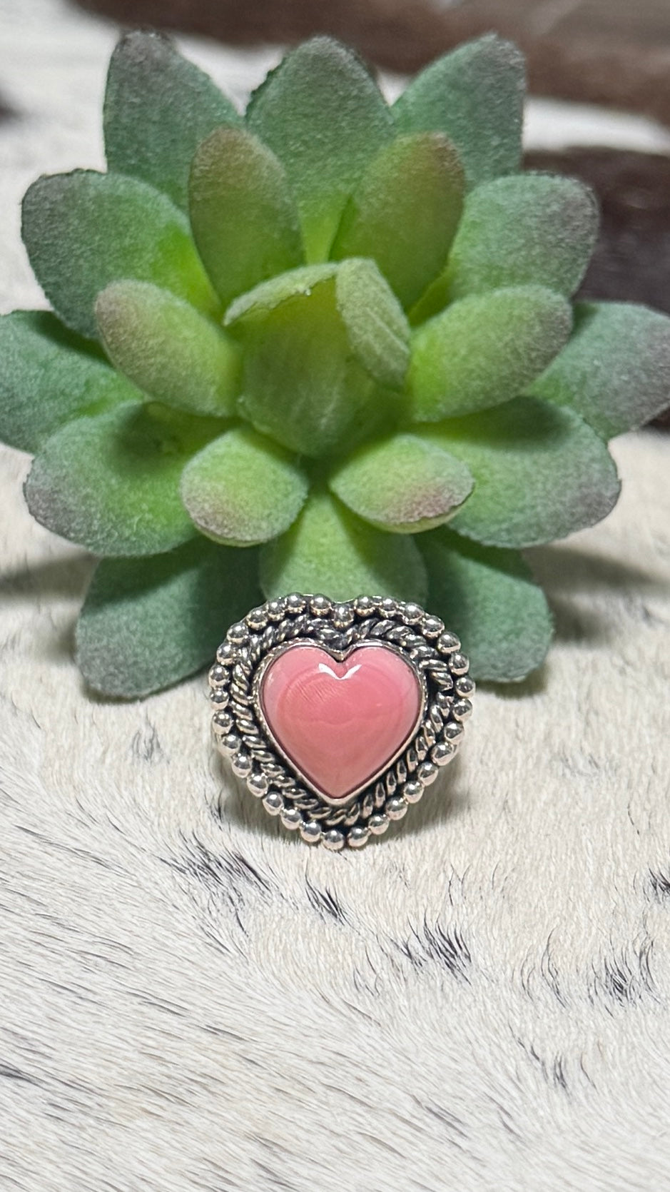 Pink Conch Heart Ring, Size 7