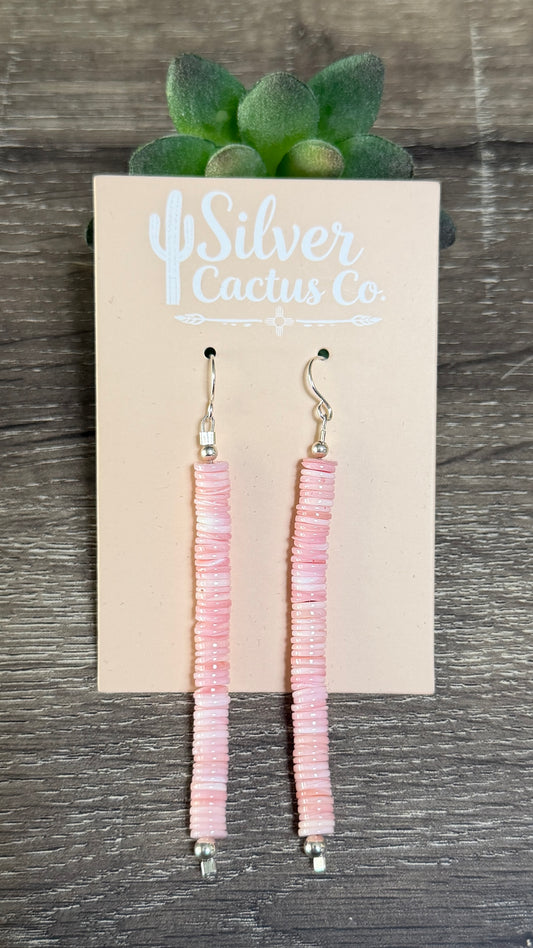 Pink conch heishi dangles