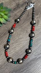 Chimney Butte 17" pearls with TQ & coral