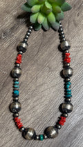 Chimney Butte 17" pearls with TQ & coral