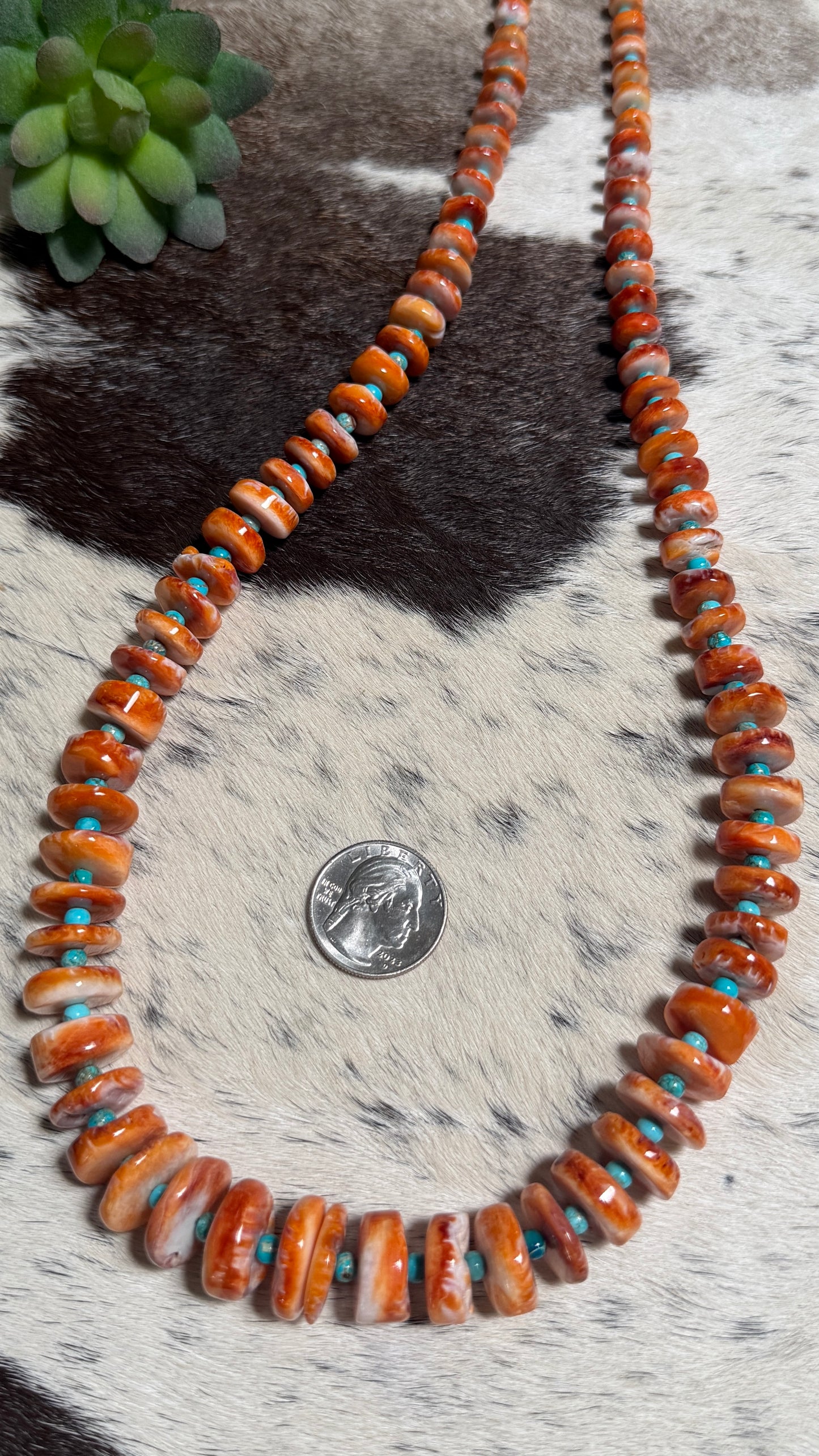 Chunky Orange spiny & TQ necklace