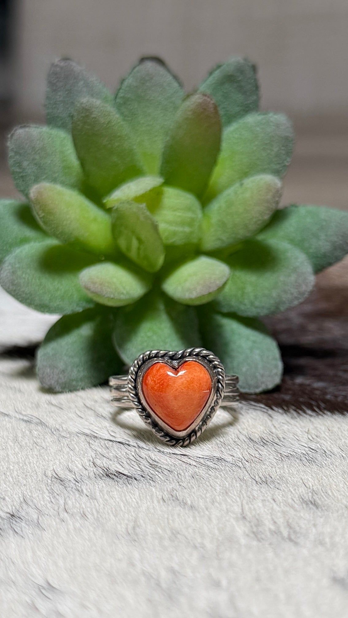 Orange spiny heart ring size 5.5