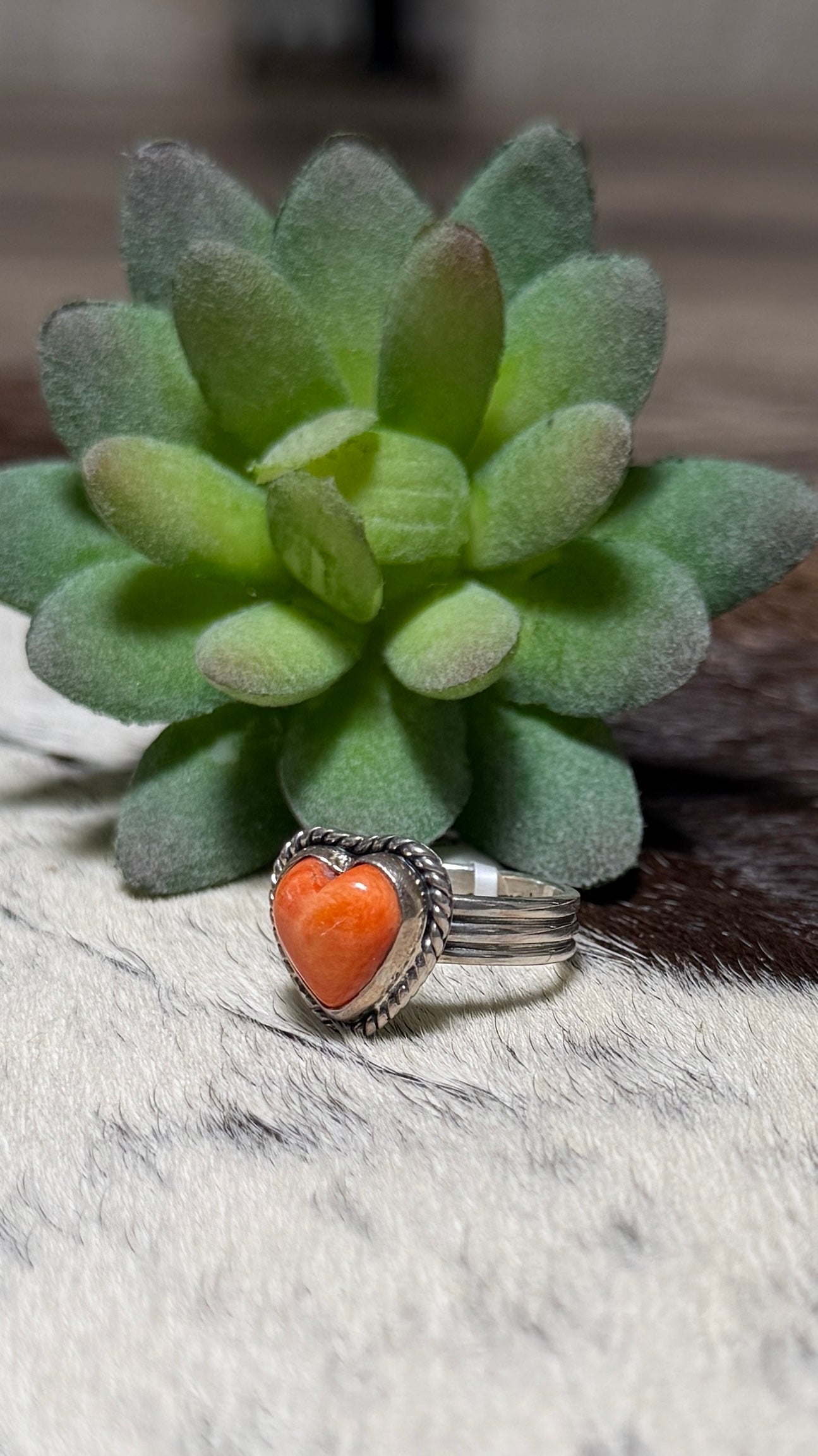 Orange spiny heart ring size 5.5