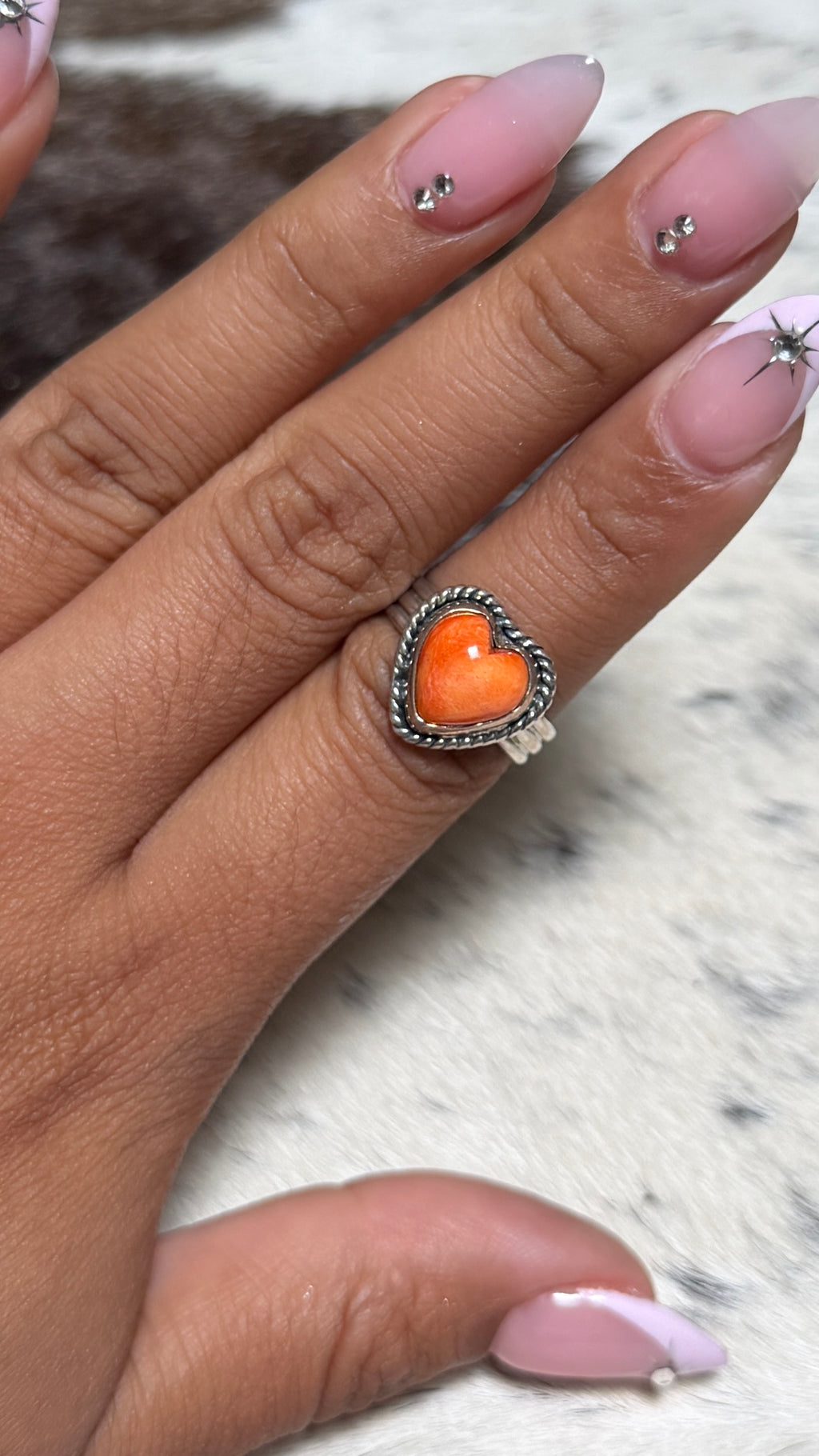 Orange spiny heart ring size 5.5