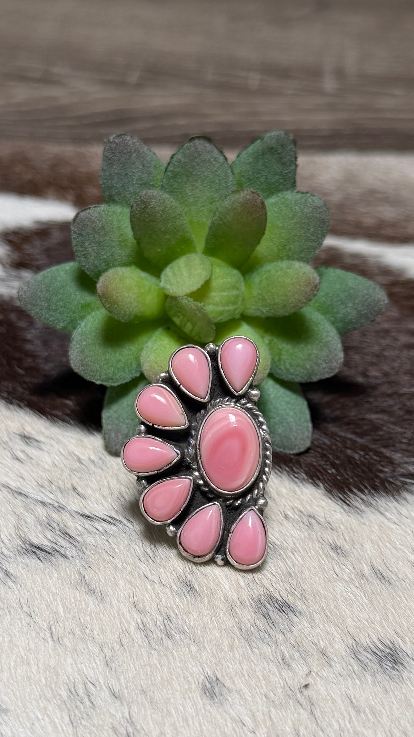 Marcella James pink conch half cluster ring size 6.5