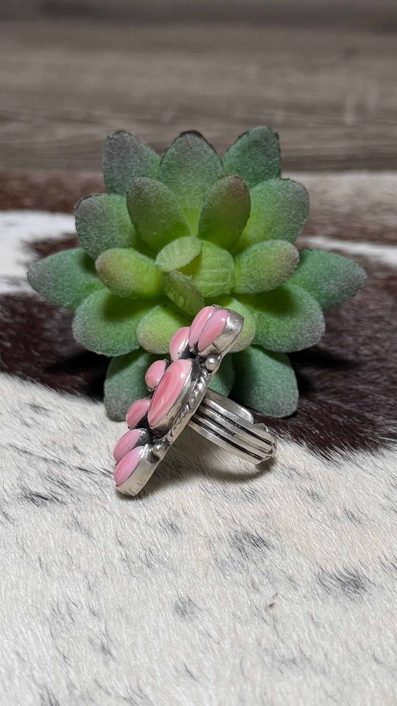 Marcella James pink conch half cluster ring size 6.5