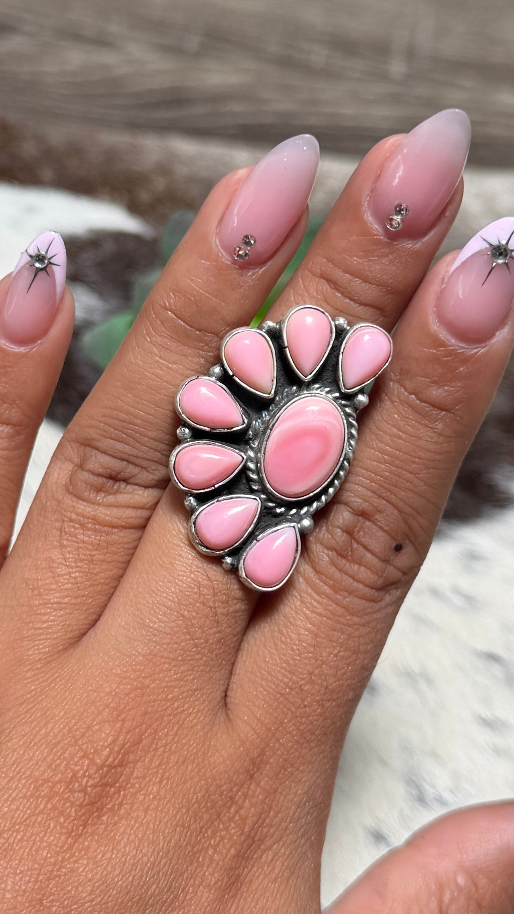 Marcella James pink conch half cluster ring size 6.5