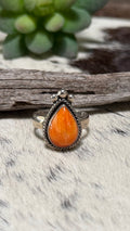 Orange Spiny tear drop ring size 8