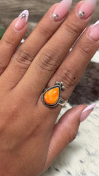 Orange Spiny tear drop ring size 8
