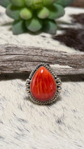 Red Spiny tear drop ring size 8
