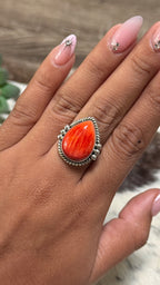 Red Spiny tear drop ring size 8