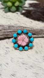 Pink conch & sleeping beauty ring size 8