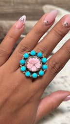 Pink conch & sleeping beauty ring size 8