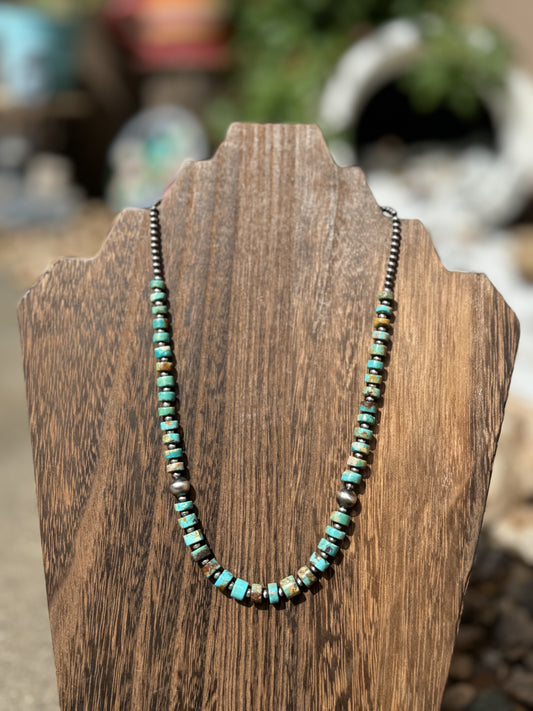 Turquoise & Silver pearl necklace