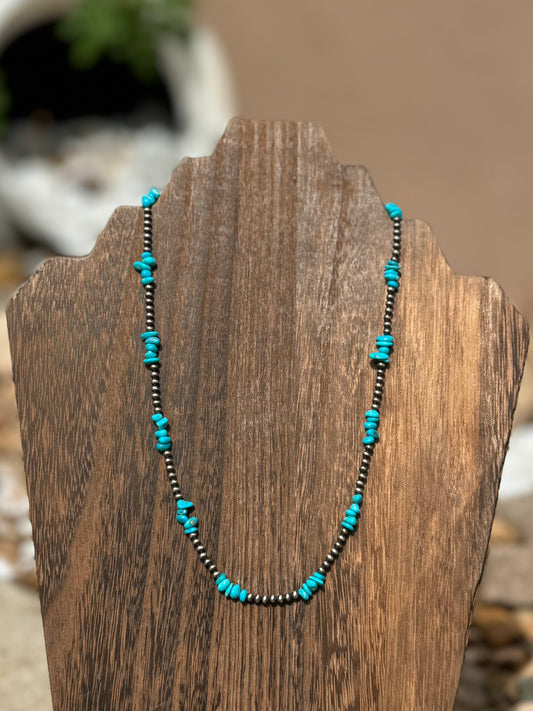 Silver pearl & turquoise necklace