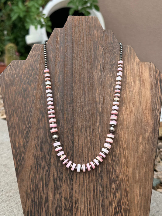 Pink Conch & Silver Pearl necklace