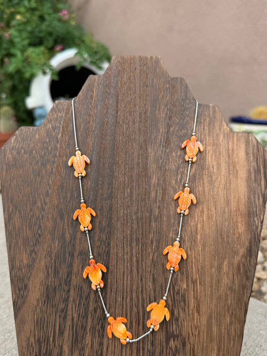 Orange spiny turtle necklace