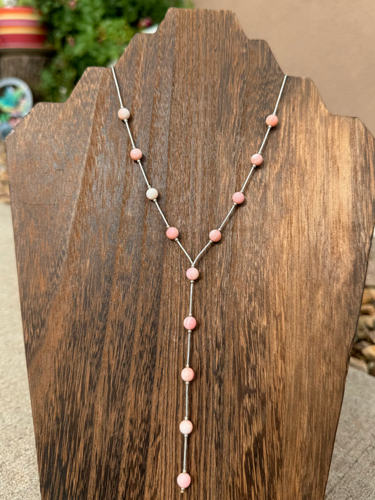 Pink conch bead lariat