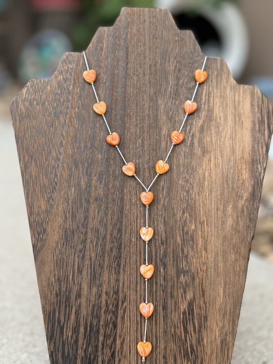 Orange spiny heart lariat