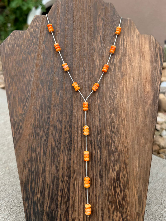 Orange spiny rondelle lariat
