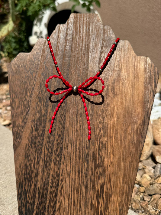 Red Coral bow necklace