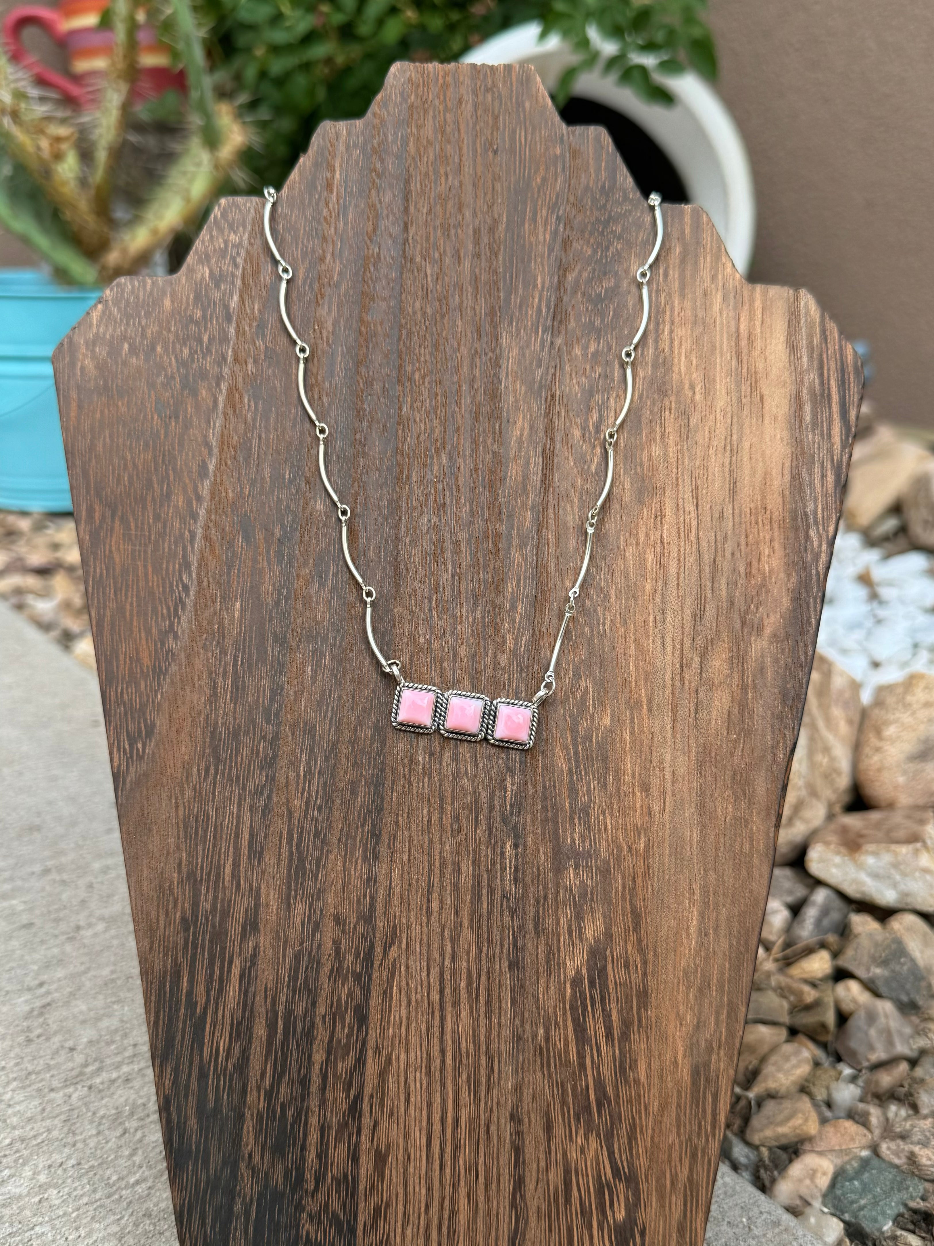 Pink Conch Square Bar Necklace