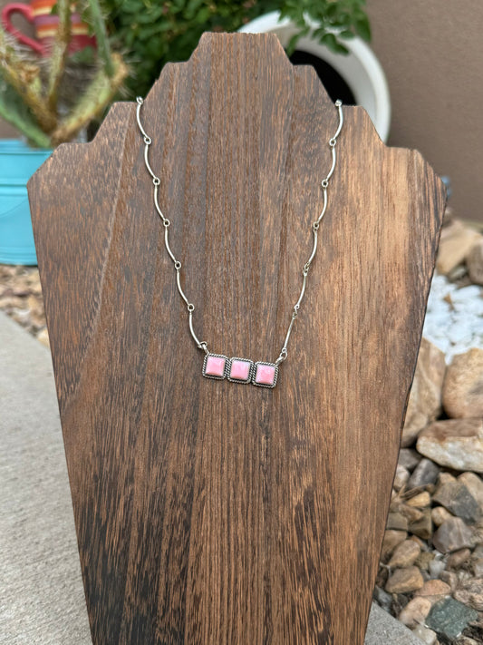Pink Conch square bar necklace