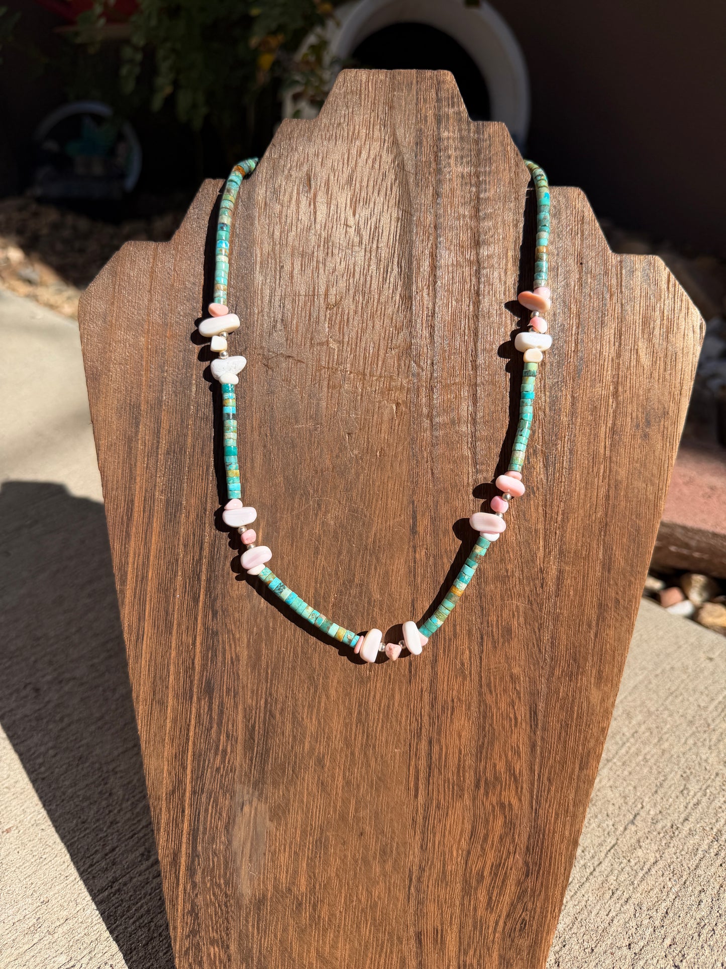 Turquoise & Pink conch necklace