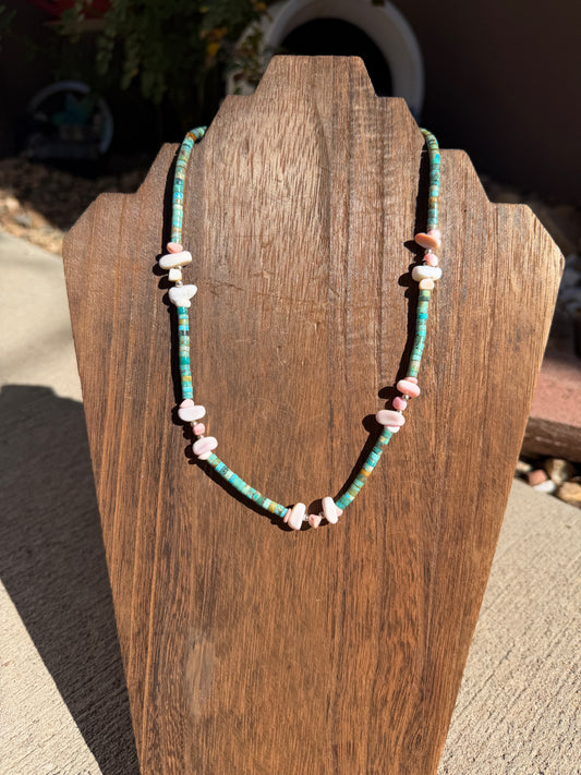 Turquoise & Pink conch necklace