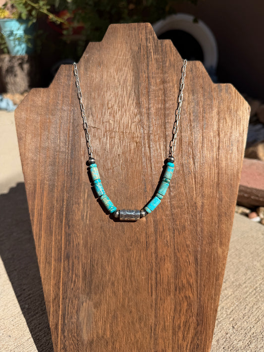Silver & Turquoise barrel necklace
