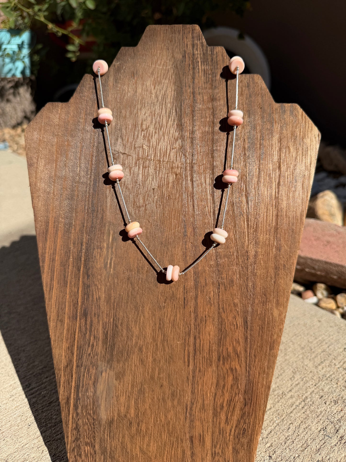 Liquid silver & Pink conch rondelles