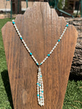 Freshwater pearl & Sleeping beauty lariat