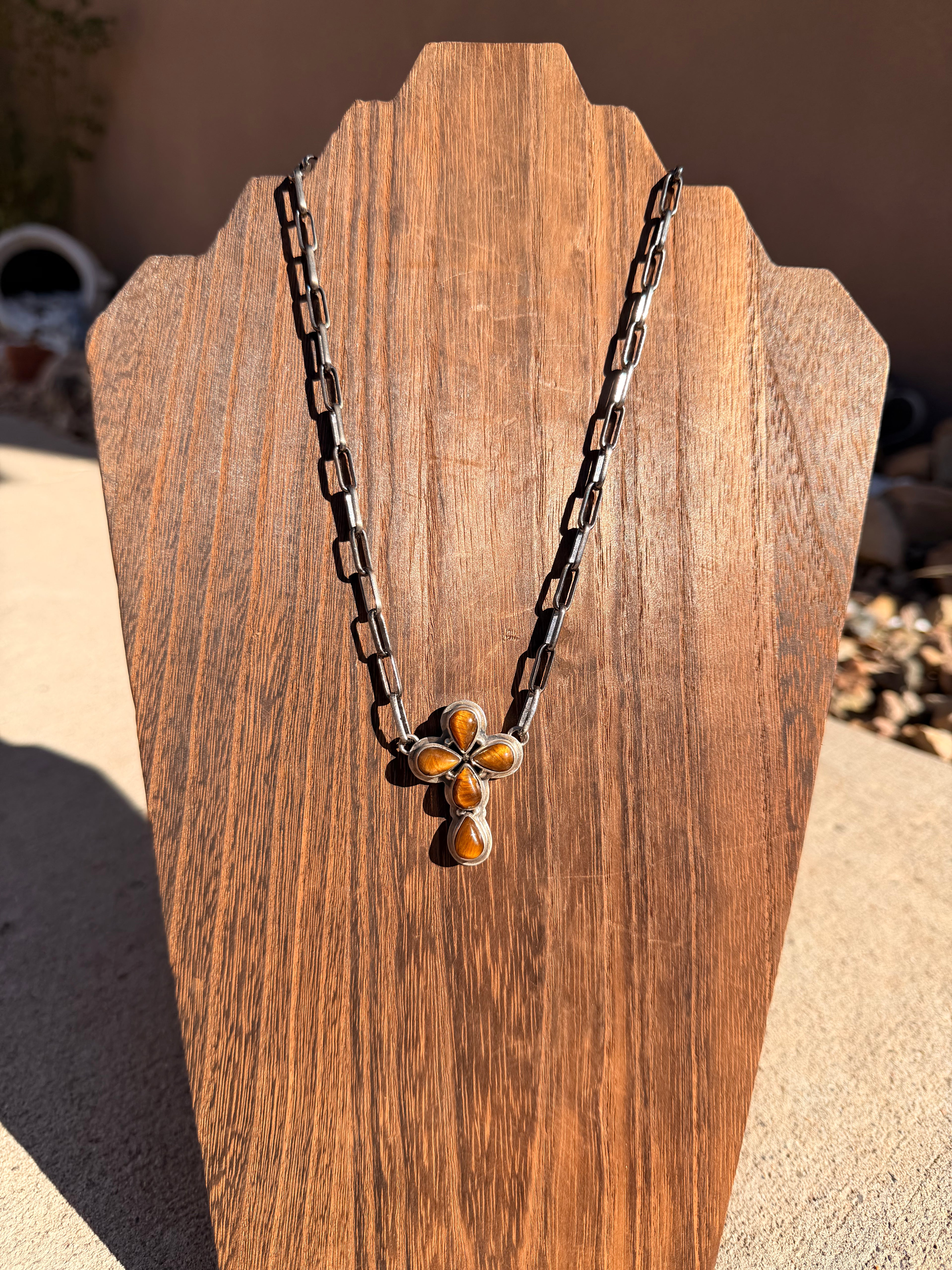 Tigers Eye Cross Bar Necklace