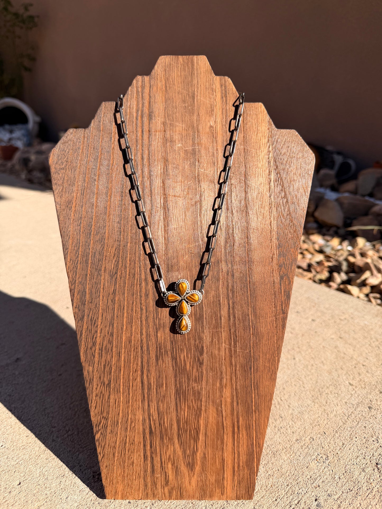 Tigers Eye Cross Bar Necklace