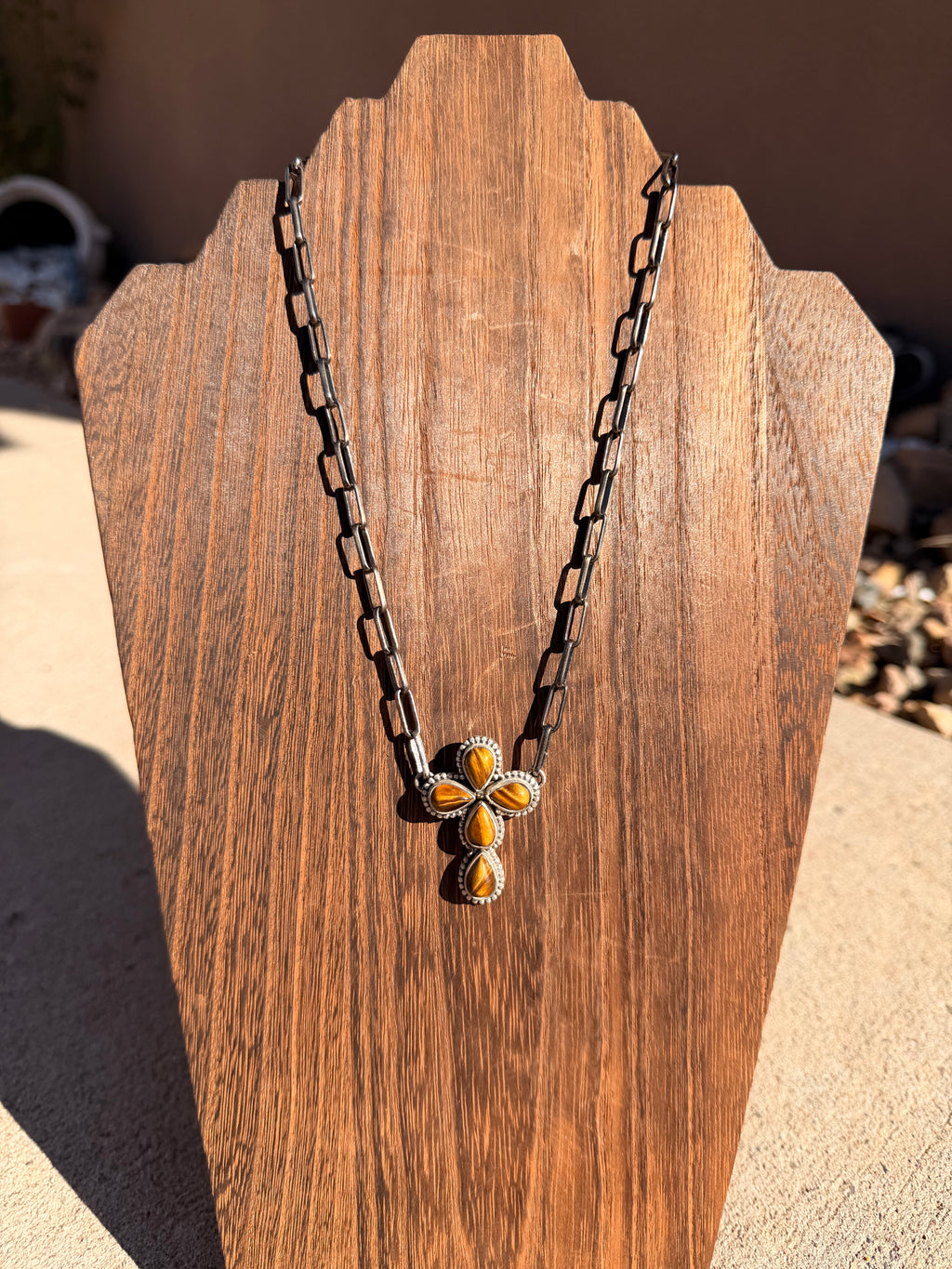 Tigers Eye Cross Bar Necklace