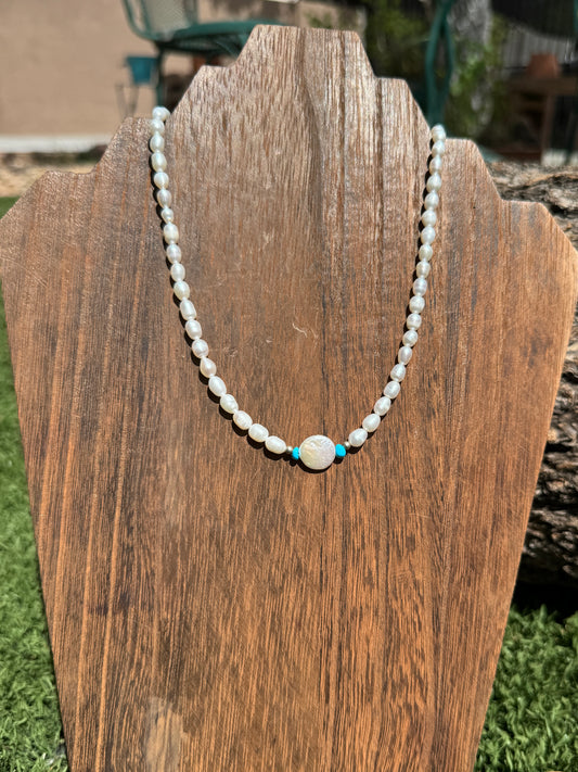 Freshwater pearl necklace with Sleeping beauty