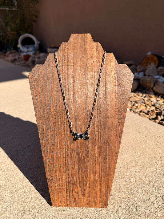 Black Onyx Bow Bar Necklace