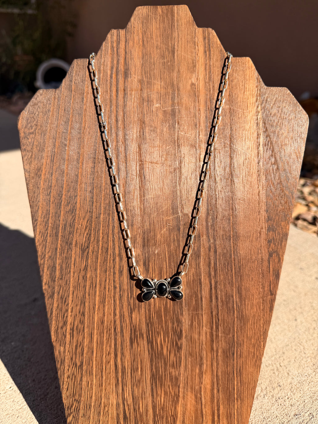 Black Onyx Bow Bar Necklace
