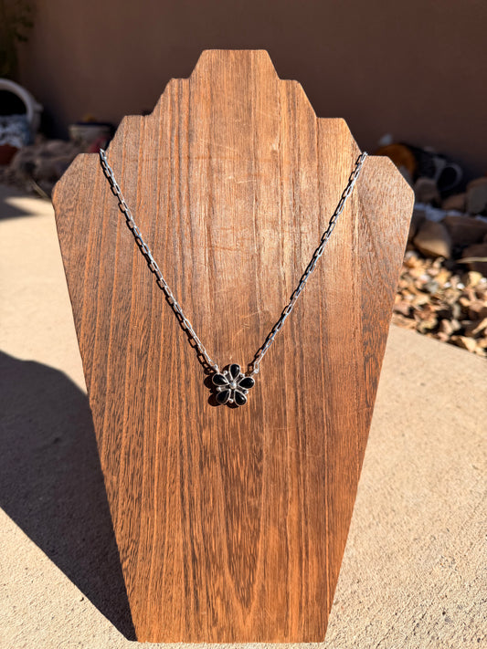 Black Onyx Flower Bar Necklace