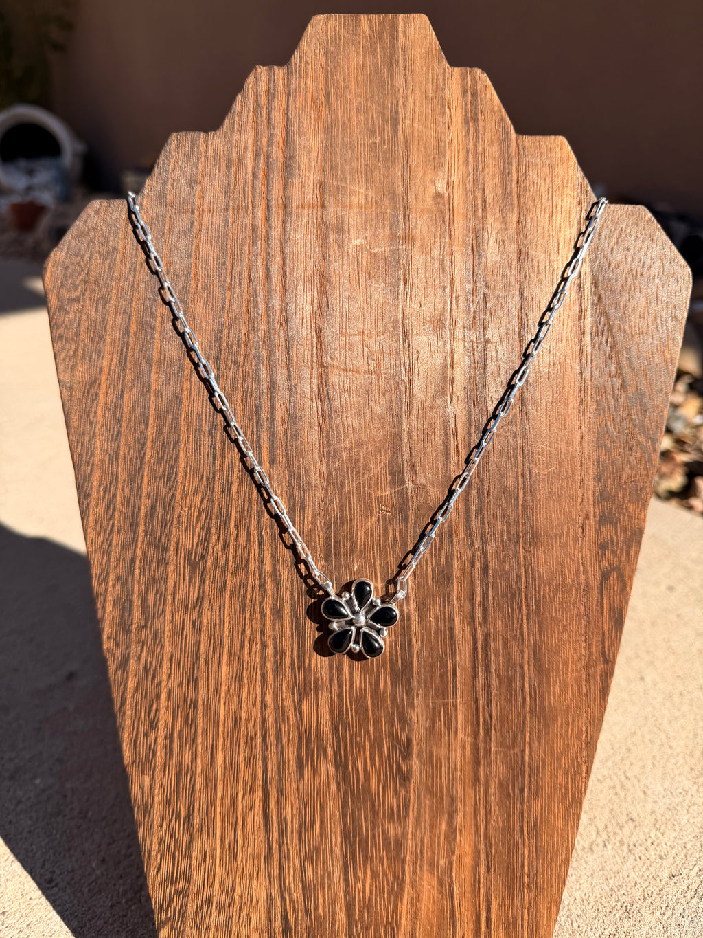 Black Onyx Flower Bar Necklace