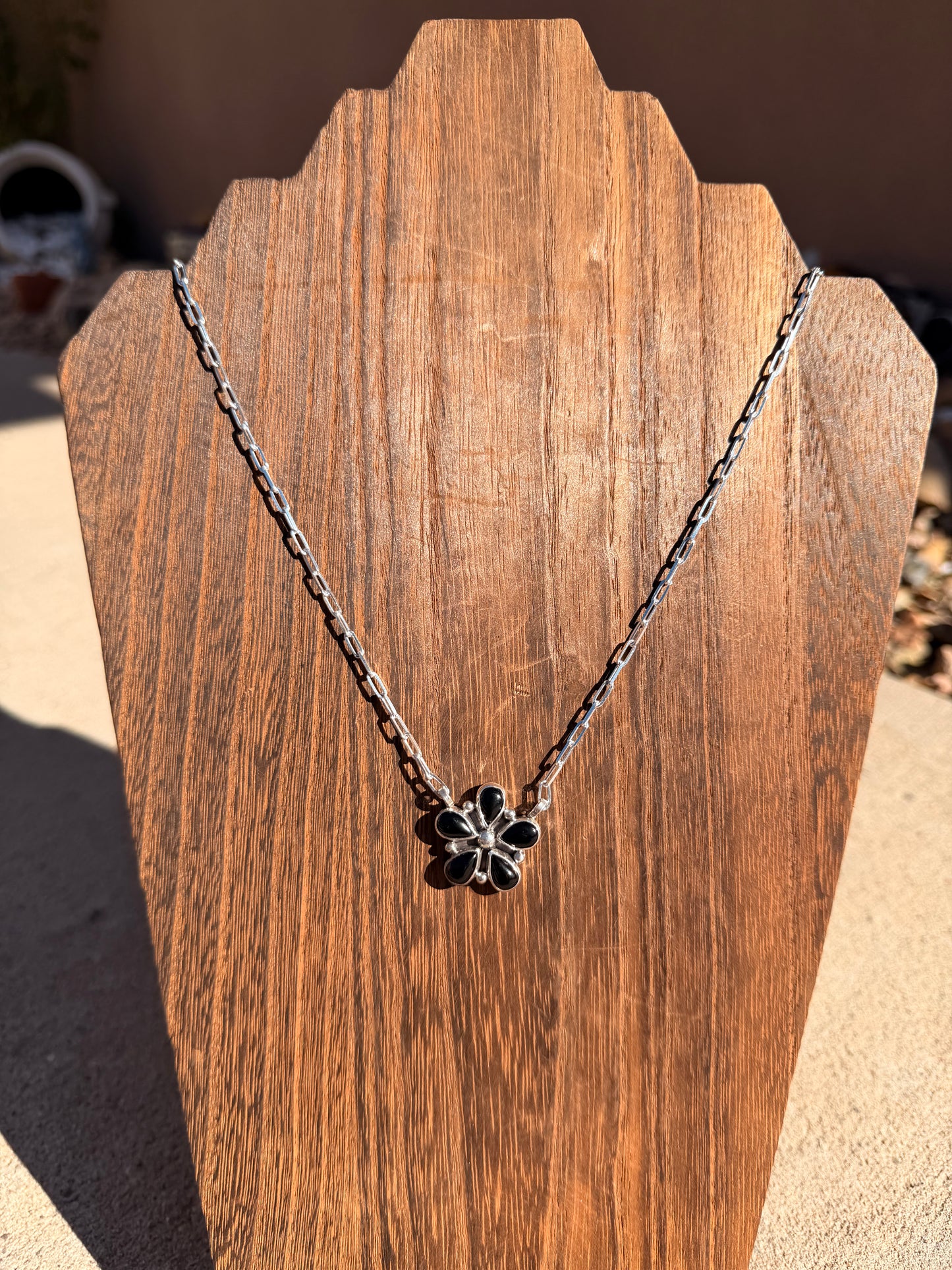 Black Onyx Flower Bar Necklace