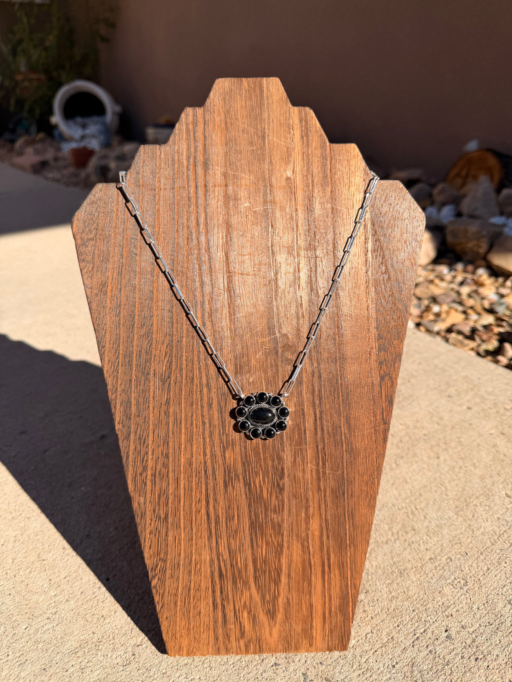 Black Onyx Cluster Bar Necklace