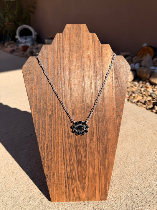 Black Onyx Cluster Bar Necklace