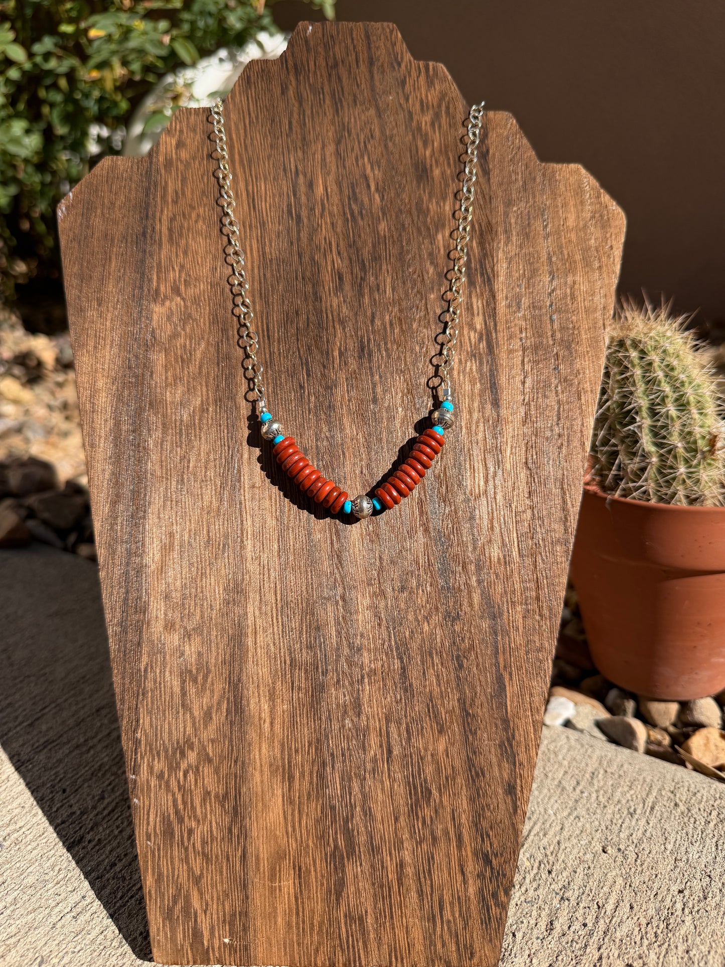 Apple coral rondelle necklace