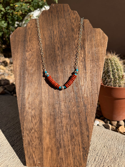 Apple coral rondelle necklace