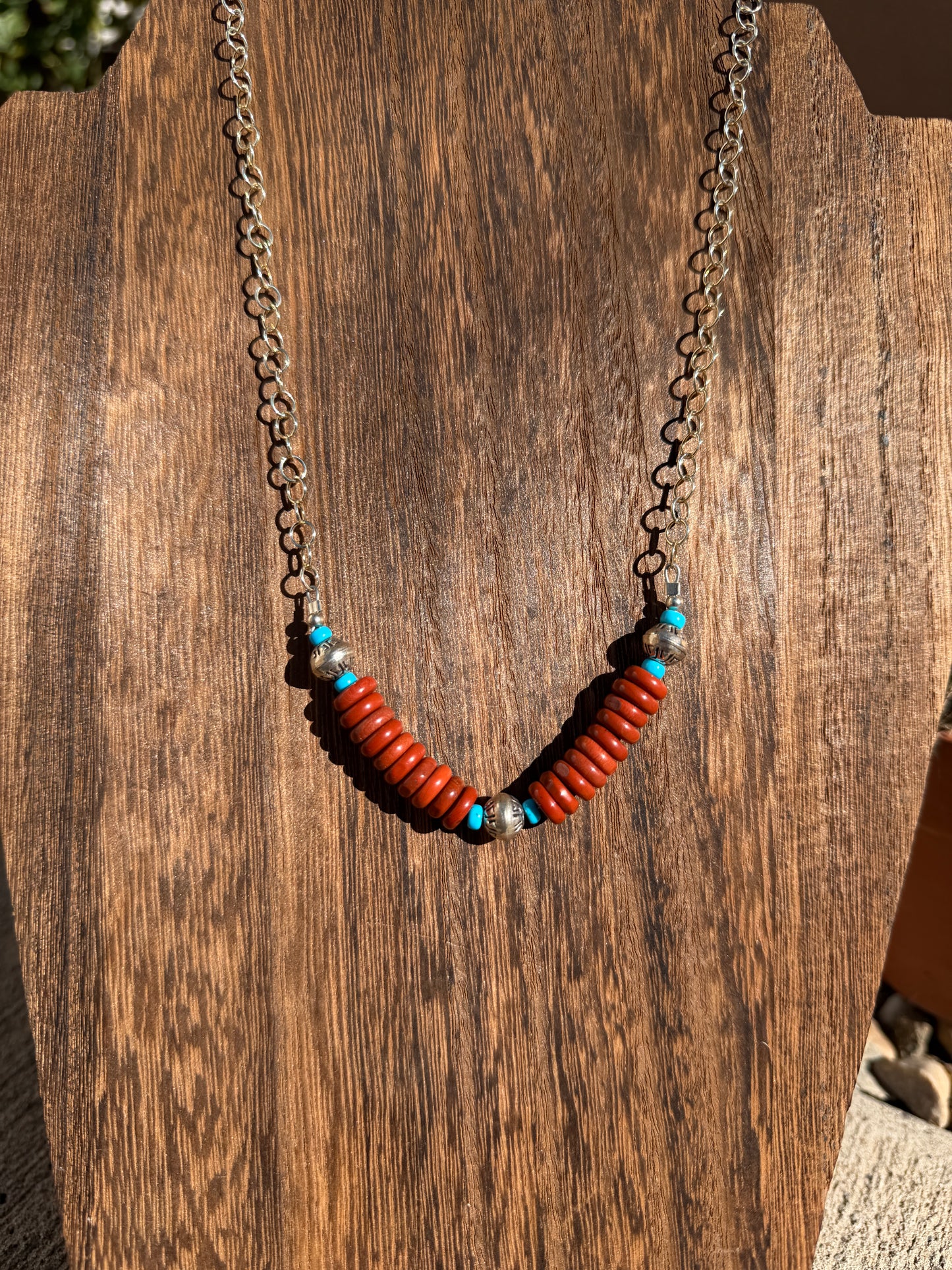 Apple coral rondelle necklace