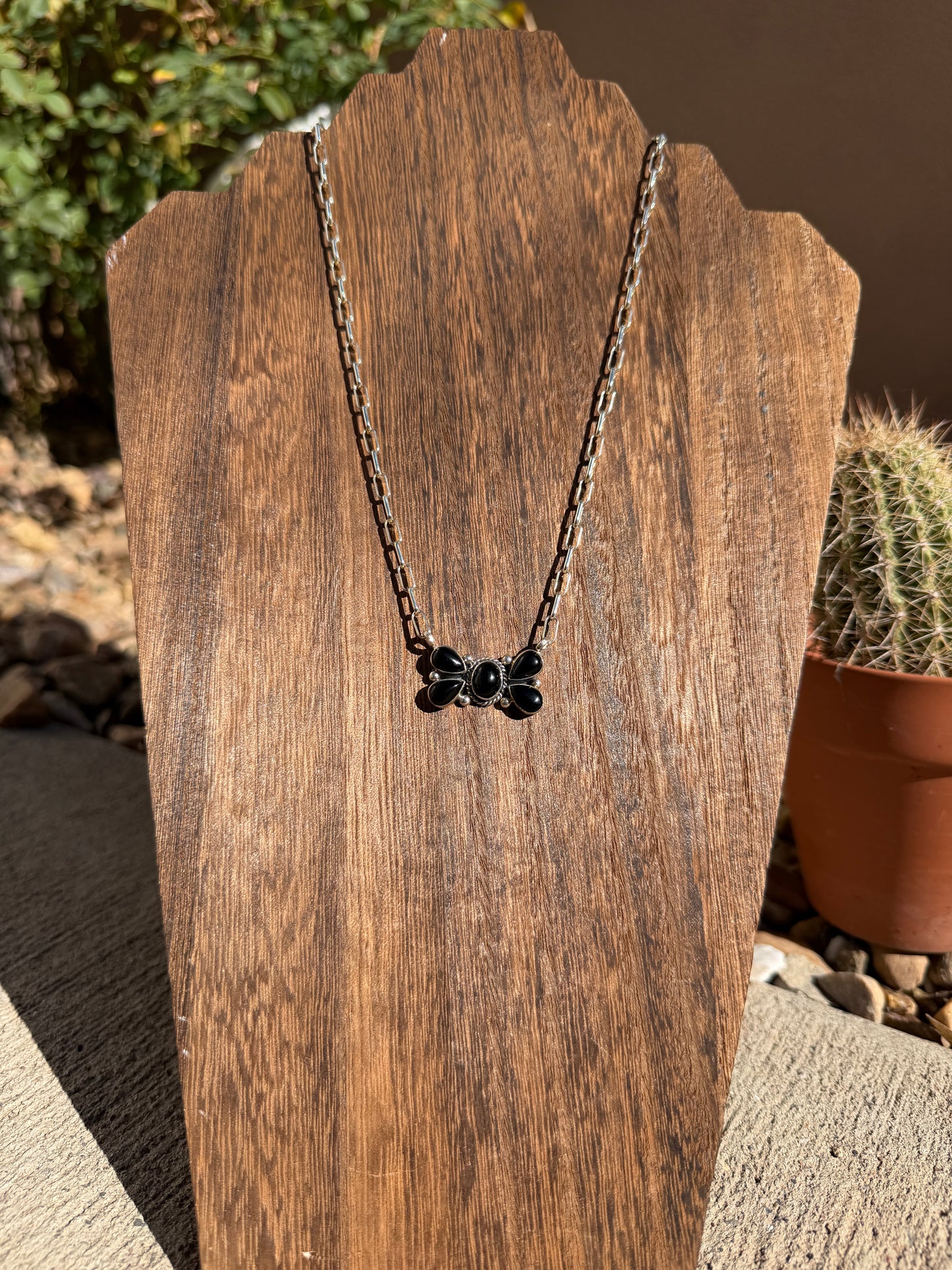 Black onyx bar necklace
