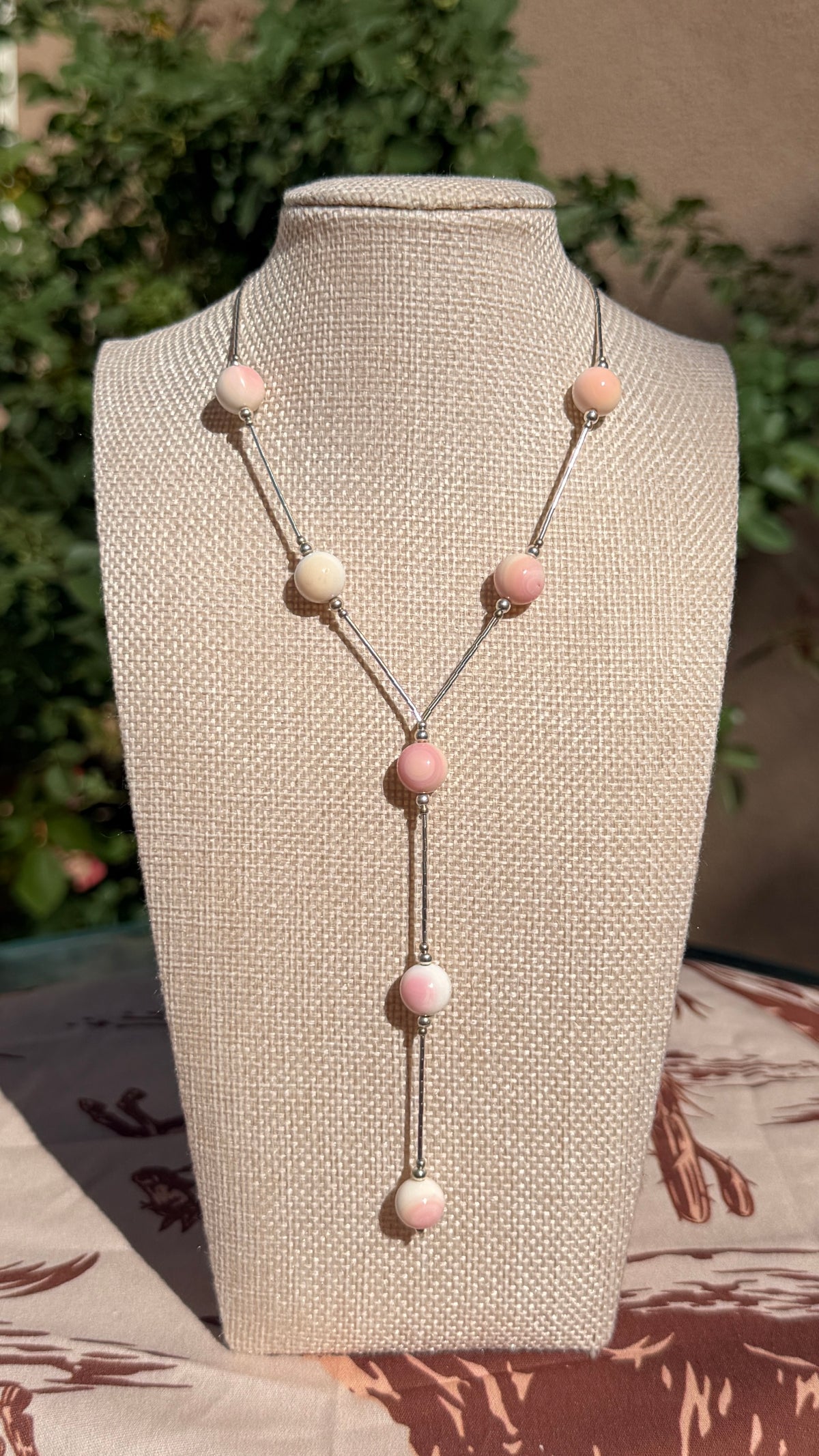 Liquid Silver Pink Conch Lariat