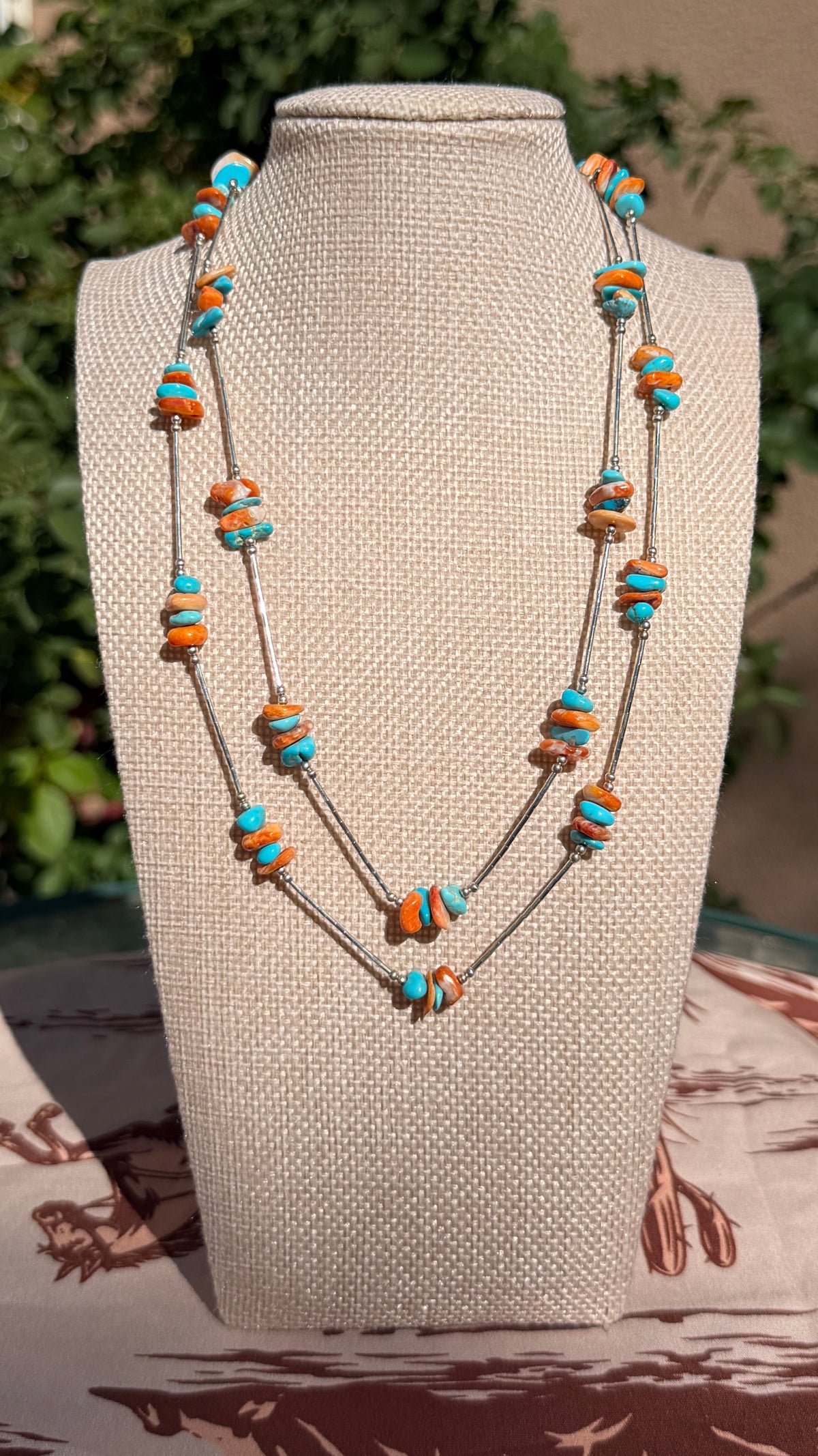Sleeping Beauty & Orange Spiny Liquid Silver Necklace